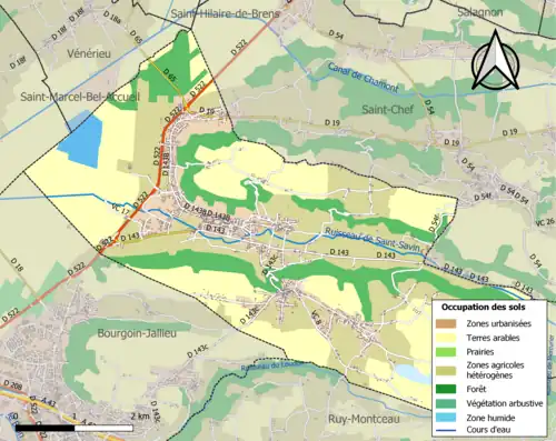Carte en couleurs présentant l'occupation des sols.
