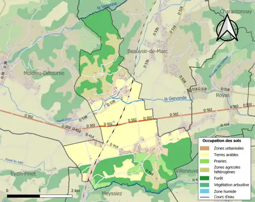 Carte en couleurs présentant l'occupation des sols.