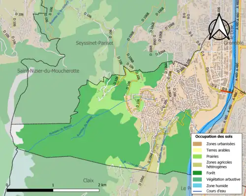 Carte en couleurs présentant l'occupation des sols.
