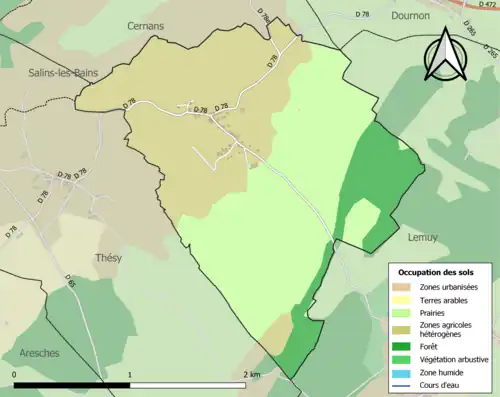 Carte en couleurs présentant l'occupation des sols.