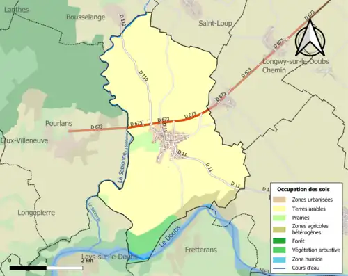 Carte en couleurs présentant l'occupation des sols.