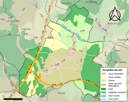 Carte en couleurs présentant l'occupation des sols.
