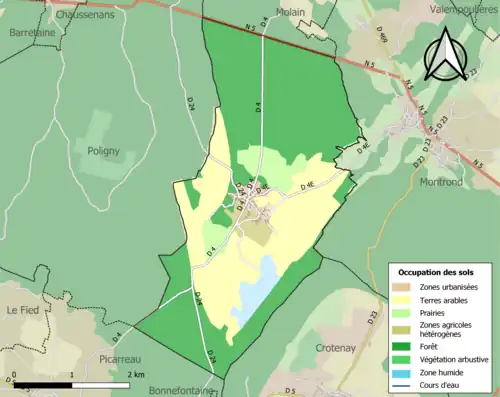 Carte en couleurs présentant l'occupation des sols.