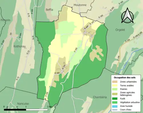 Carte en couleurs présentant l'occupation des sols.