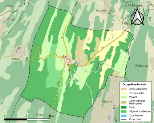 Carte en couleurs présentant l'occupation des sols.