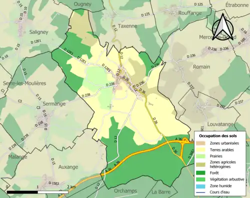 Carte en couleurs présentant l'occupation des sols.
