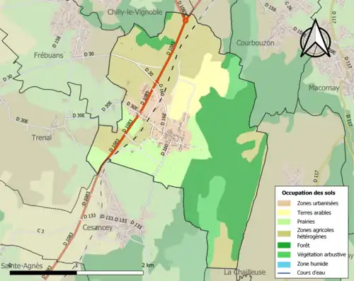 Carte en couleurs présentant l'occupation des sols.