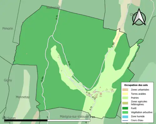 Carte en couleurs présentant l'occupation des sols.