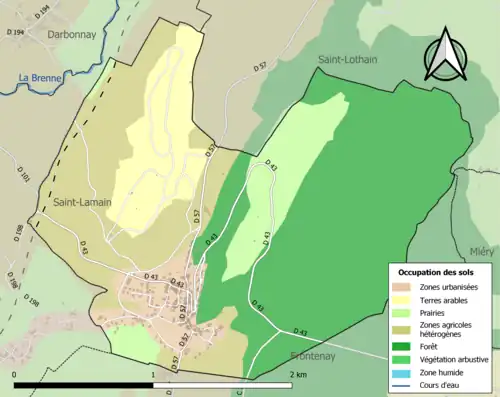 Carte en couleurs présentant l'occupation des sols.