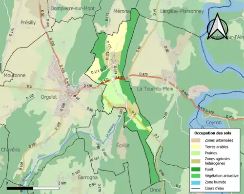 Carte en couleurs présentant l'occupation des sols.