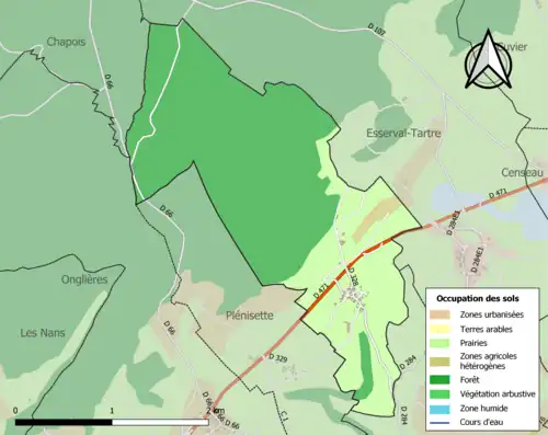 Carte en couleurs présentant l'occupation des sols.