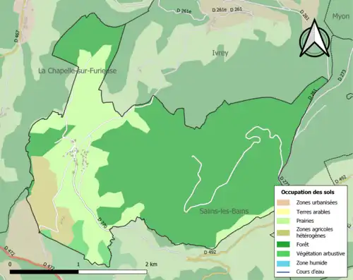 Carte en couleurs présentant l'occupation des sols.