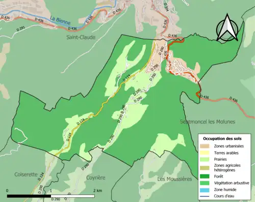 Carte en couleurs présentant l'occupation des sols.