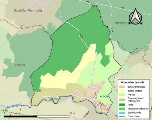 Carte en couleurs présentant l'occupation des sols.