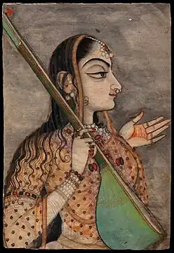 A lady singing, gouache et or sur papier, Rajasthan, 1740-1745.