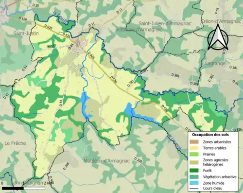 Carte en couleurs présentant l'occupation des sols.