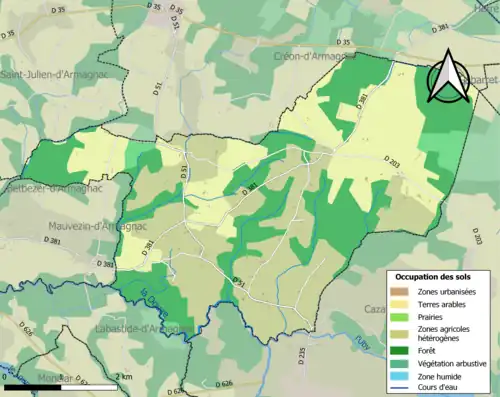 Carte en couleurs présentant l'occupation des sols.