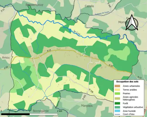 Carte en couleurs présentant l'occupation des sols.