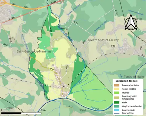 Carte en couleurs présentant l'occupation des sols.