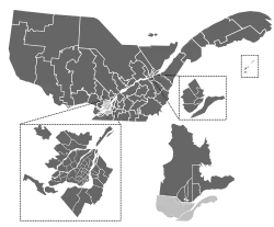 Les 125 circonscriptions provinciales du Québec à la suite du redécoupage adopté le 19 octobre 2011