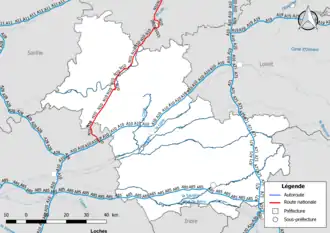 Carte du réseau routier national (autoroutes et routes nationales) dans le département de Loir-et-Cher