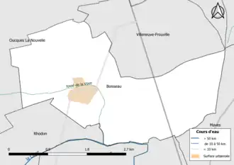 Carte en couleur présentantle réseau hydrographique de la commune