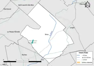 Carte en couleur présentantle réseau hydrographique de la commune