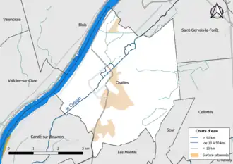 Carte en couleur présentantle réseau hydrographique de la commune