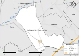 Carte en couleur présentantle réseau hydrographique de la commune