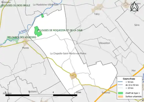 Carte des ZNIEFF de type 1 localisées dans la commune.