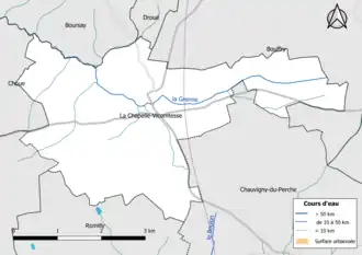 Carte en couleur présentantle réseau hydrographique de la commune