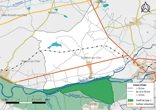 Carte des ZNIEFF de type 2 localisées dans la commune.