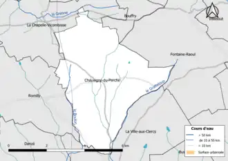 Carte en couleur présentantle réseau hydrographique de la commune