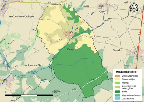 Carte en couleurs présentant l'occupation des sols.