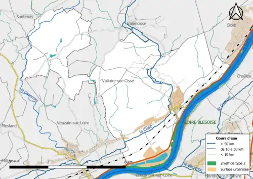 Carte des ZNIEFF de type 2 localisées sur la commune.