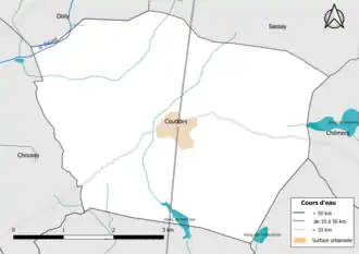 Carte en couleur présentantle réseau hydrographique de la commune