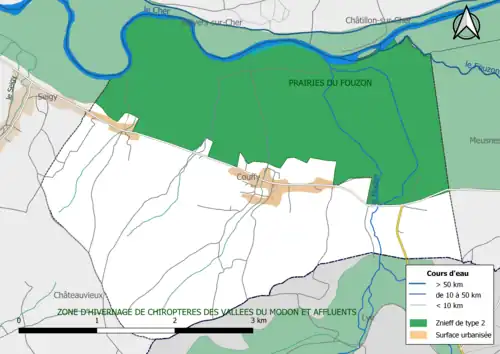 Carte des ZNIEFF de type 2 localisées dans la commune.