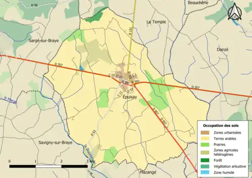 Carte en couleurs présentant l'occupation des sols.