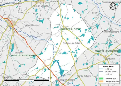 Carte des ZNIEFF de type 1 localisées dans la commune.