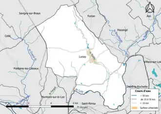 Carte en couleur présentantle réseau hydrographique de la commune