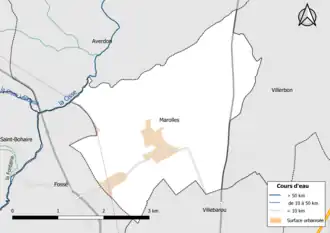 Carte en couleur présentantle réseau hydrographique de la commune