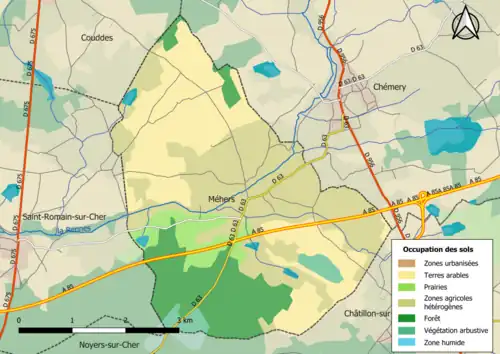 Carte en couleurs présentant l'occupation des sols.