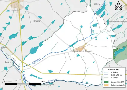 Carte de la zone Natura 2000 de type ZPS localisée dans la commune.