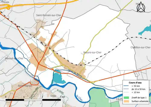 Carte des ZNIEFF de type 1 localisées dans la commune.