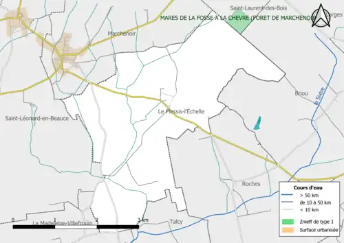 Carte des ZNIEFF de type 1 localisées dans la commune.