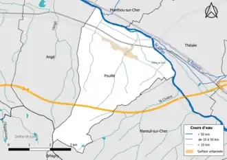 Carte en couleur présentantle réseau hydrographique de la commune
