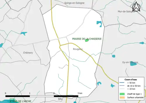 Carte des ZNIEFF de type 1 localisées dans la commune.