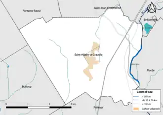 Carte en couleur présentantle réseau hydrographique de la commune