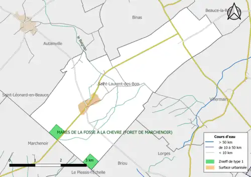 Carte des ZNIEFF de type 1 localisées dans la commune.