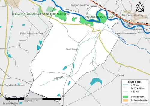 Carte des ZNIEFF de type 1 localisées dans la commune.